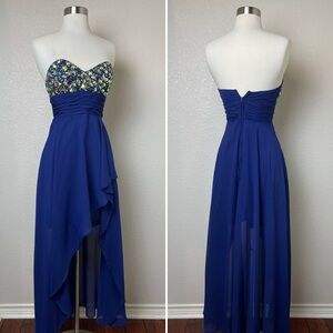 Masquerade Embellished Navy Sweetheart Strapless High-low Formal/Prom Dress